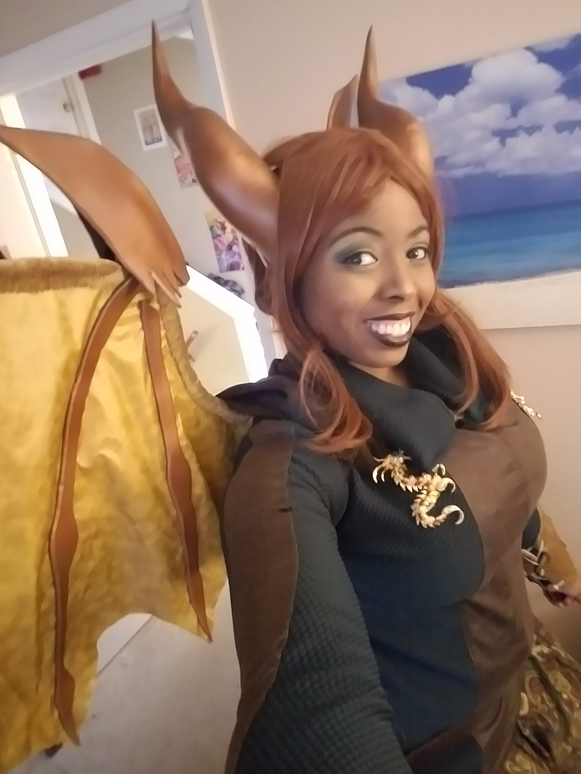 alt: The finished dragon costume with makeup and accessories.